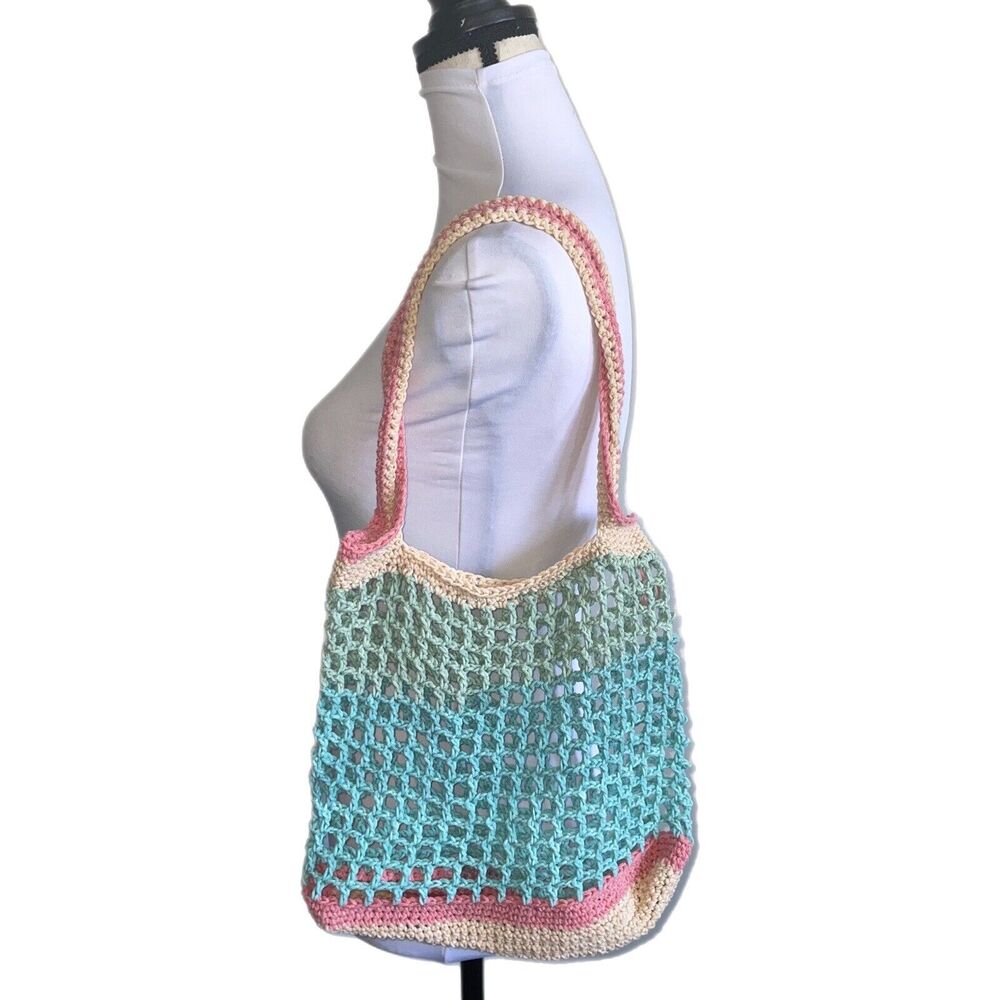 Handmade Crochet Mesh Rainbow Market Bag
